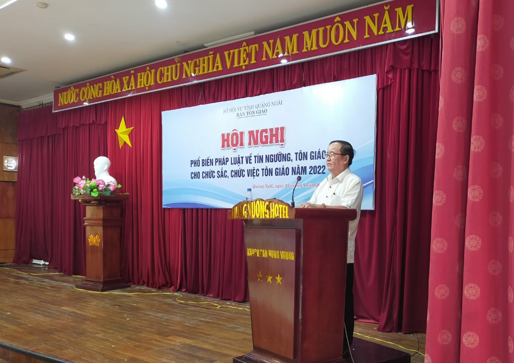 Hội nghị phổ biến pháp luật về tín ngưỡng, tôn giáo cho chức sắc, chức việc đạo Cao đài ở tỉnh Quảng Ngãi năm 2022